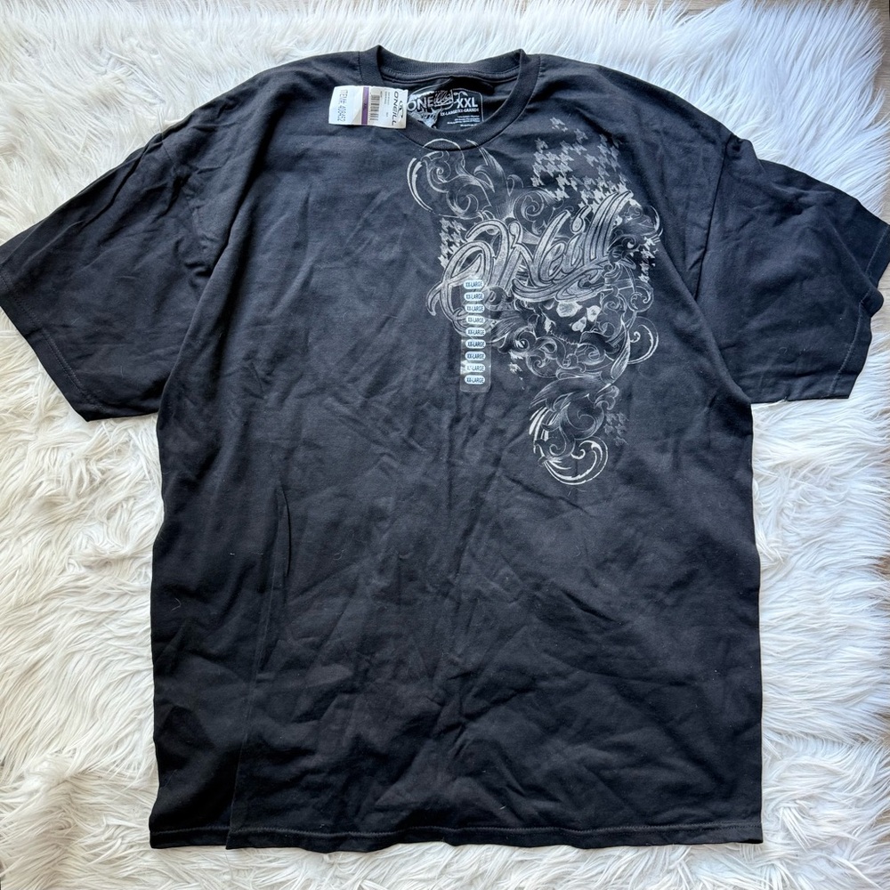O’Neill Men’s XXL Black Graphic T-Shirt Skull Houndstooth Y2K Skate Surf NWT